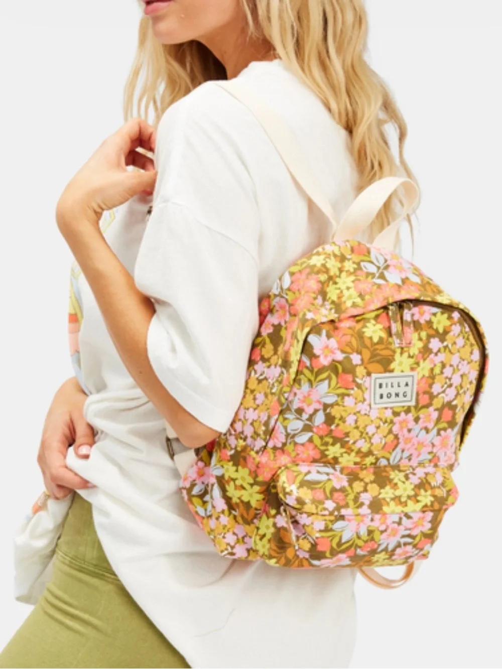 Billabong Mini Mama Jr Canvas Backpack Multi Floral Brown Yellow Pink New School